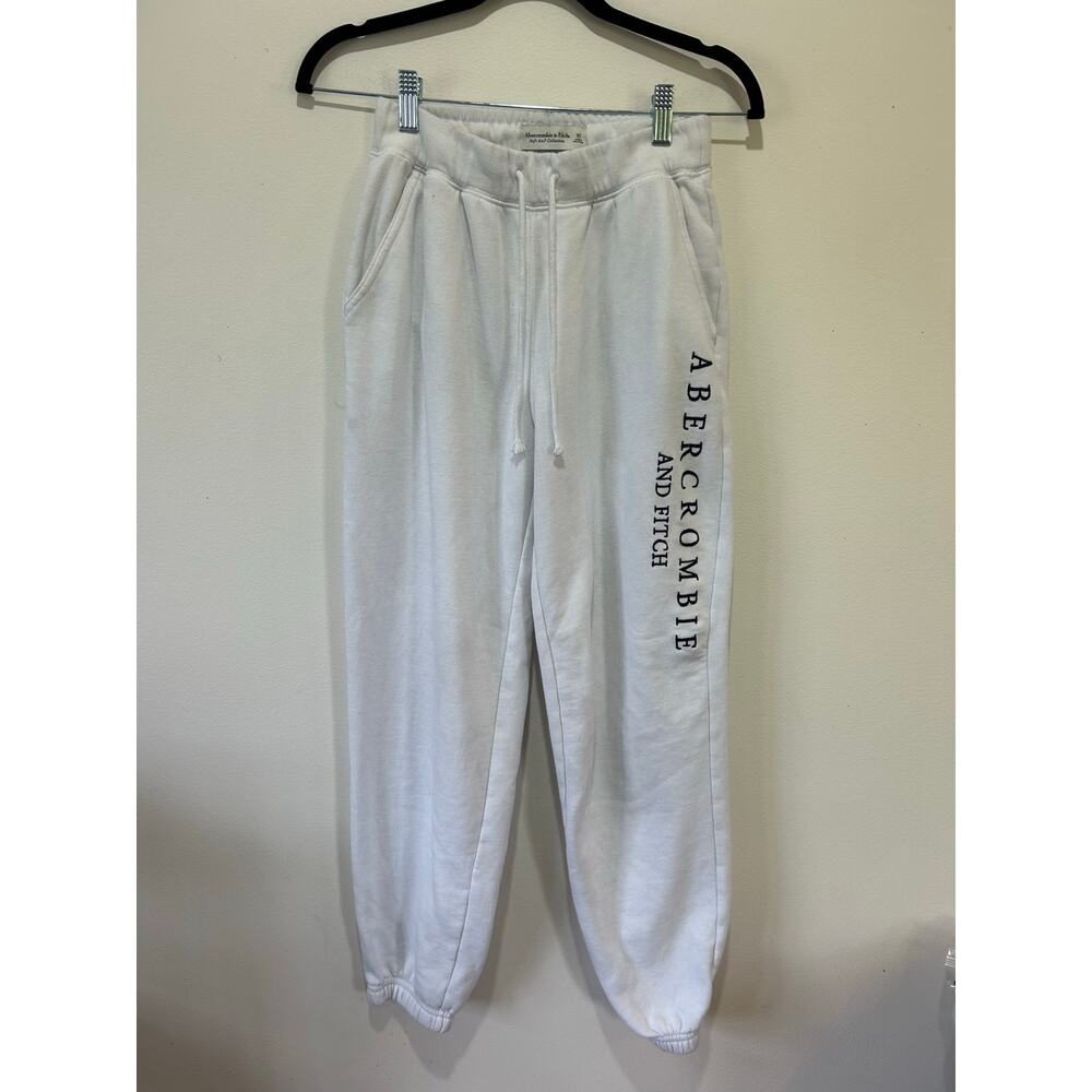 Abercrombie & Fitch white sweatpants womens XS jogger embroidered logo